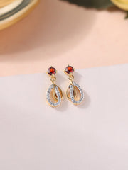 Ornate Garnet Gold Drop Earrings