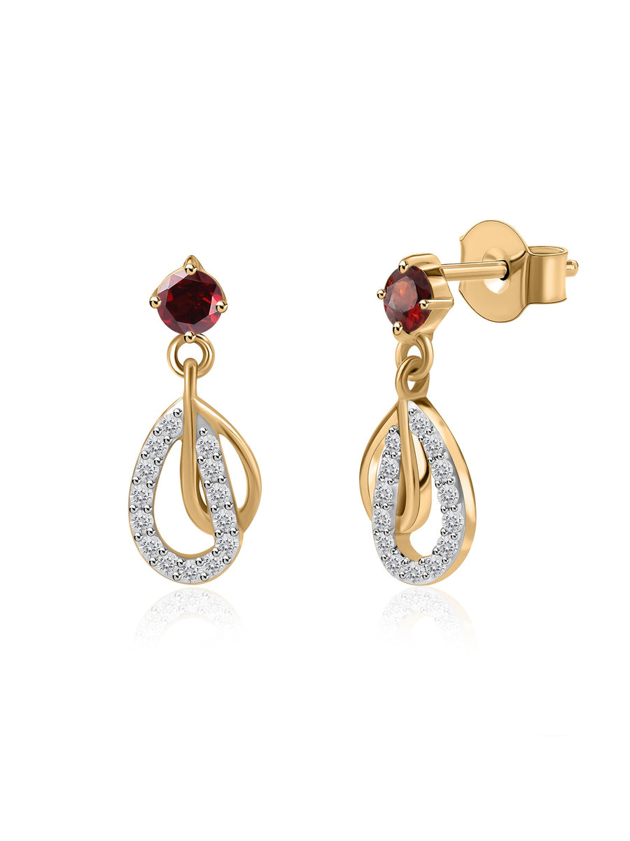 Ornate Garnet Gold Drop Earrings