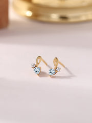 Natural Aquamarine Criss Cross Gold Stud Earrings