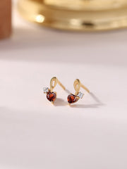 Natural Garnet Criss Cross Gold Stud Earrings