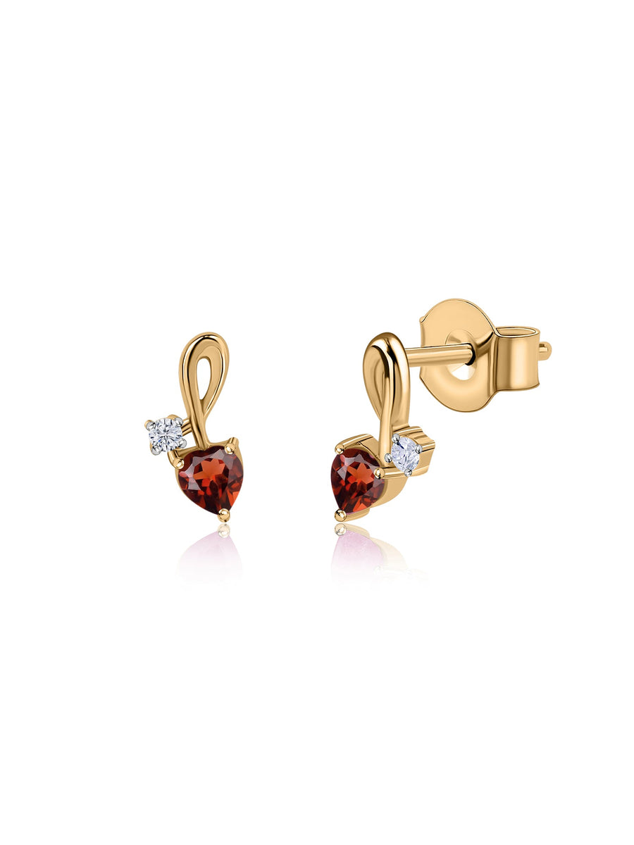 Natural Garnet Criss Cross Gold Stud Earrings