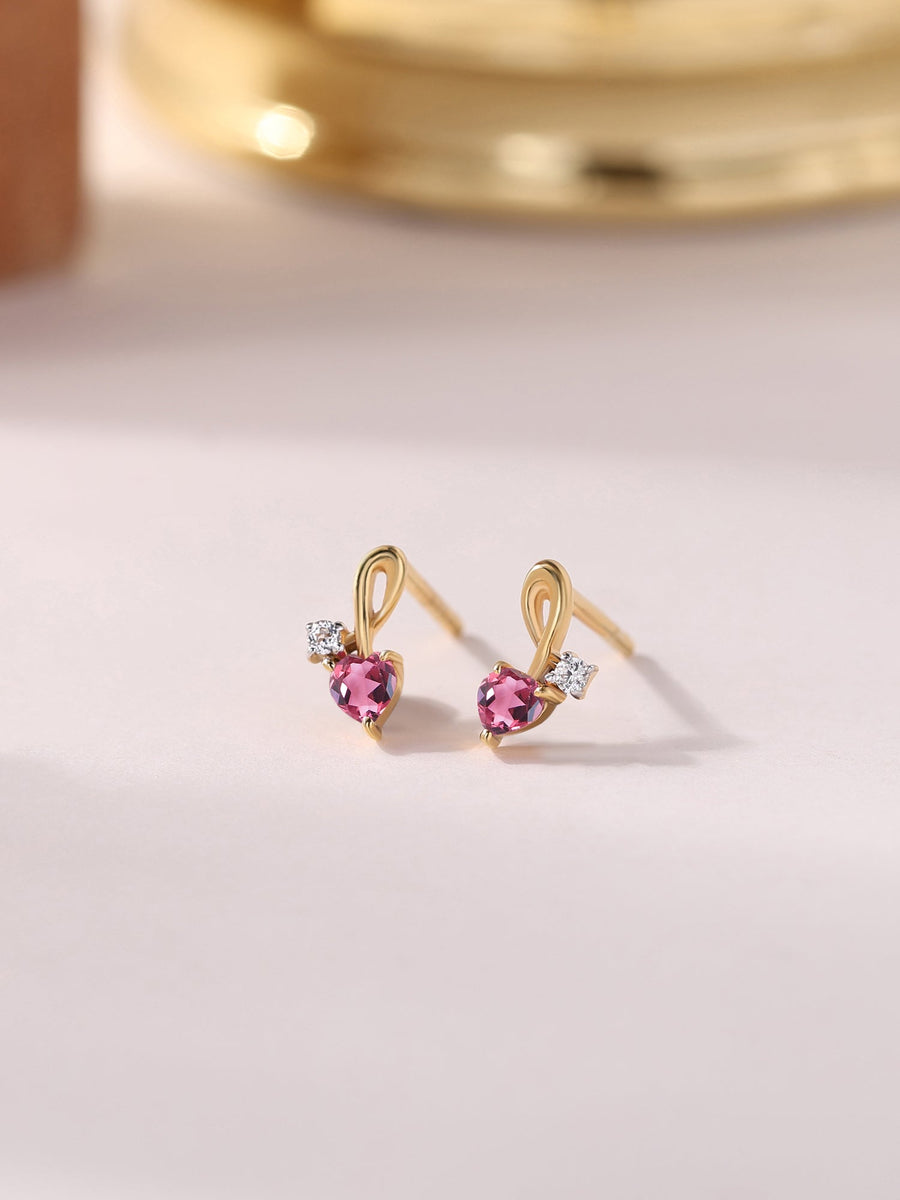 Natural Tourmaline Criss Cross Gold Stud Earrings