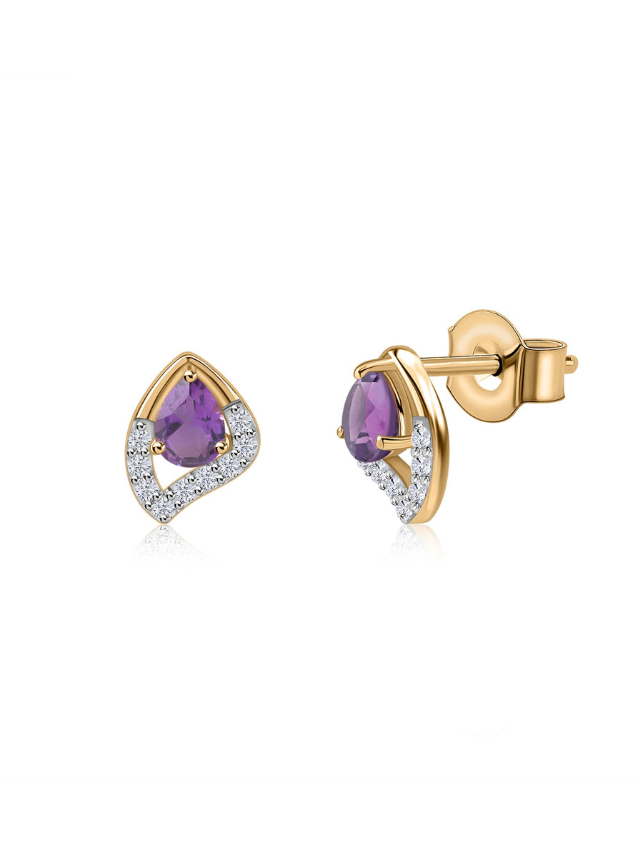 Natural Amethyst Peary Gold Earrings