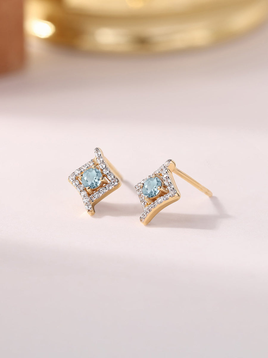 Blue Aquamarine Precious Gold Earrings