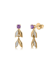 Amethyst Leaf Gold Earrings