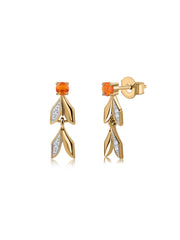 Fire Opal Leaf Gold Earrings
