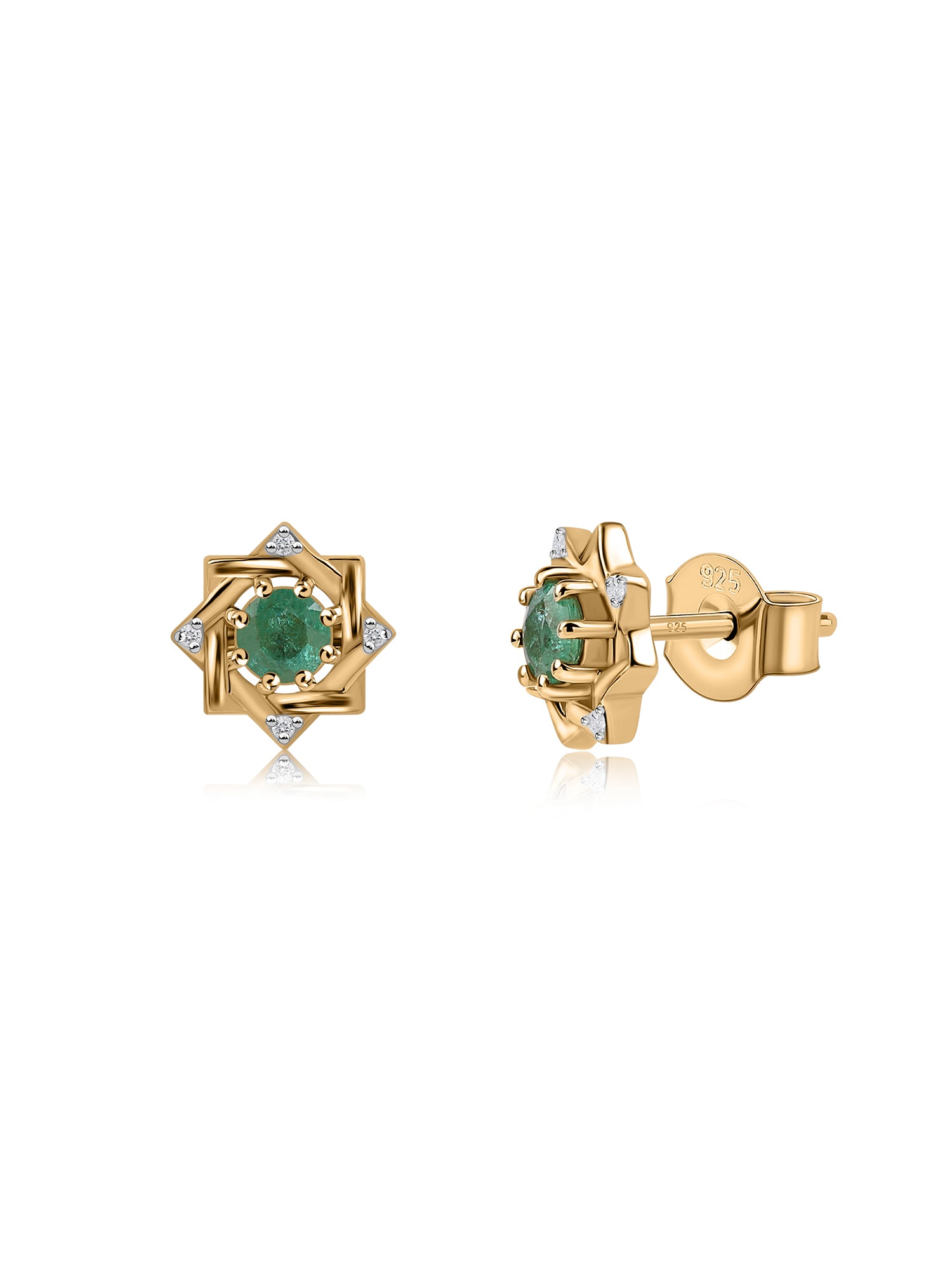 Natural Emerald Woven Square Earrings