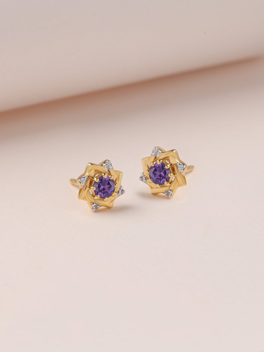 Amethyst Woven Square Gold Earrings