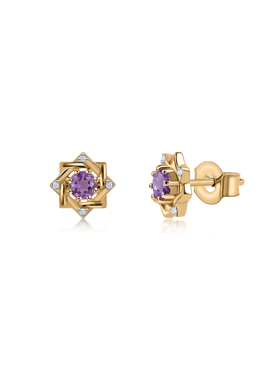 Amethyst Woven Square Gold Earrings