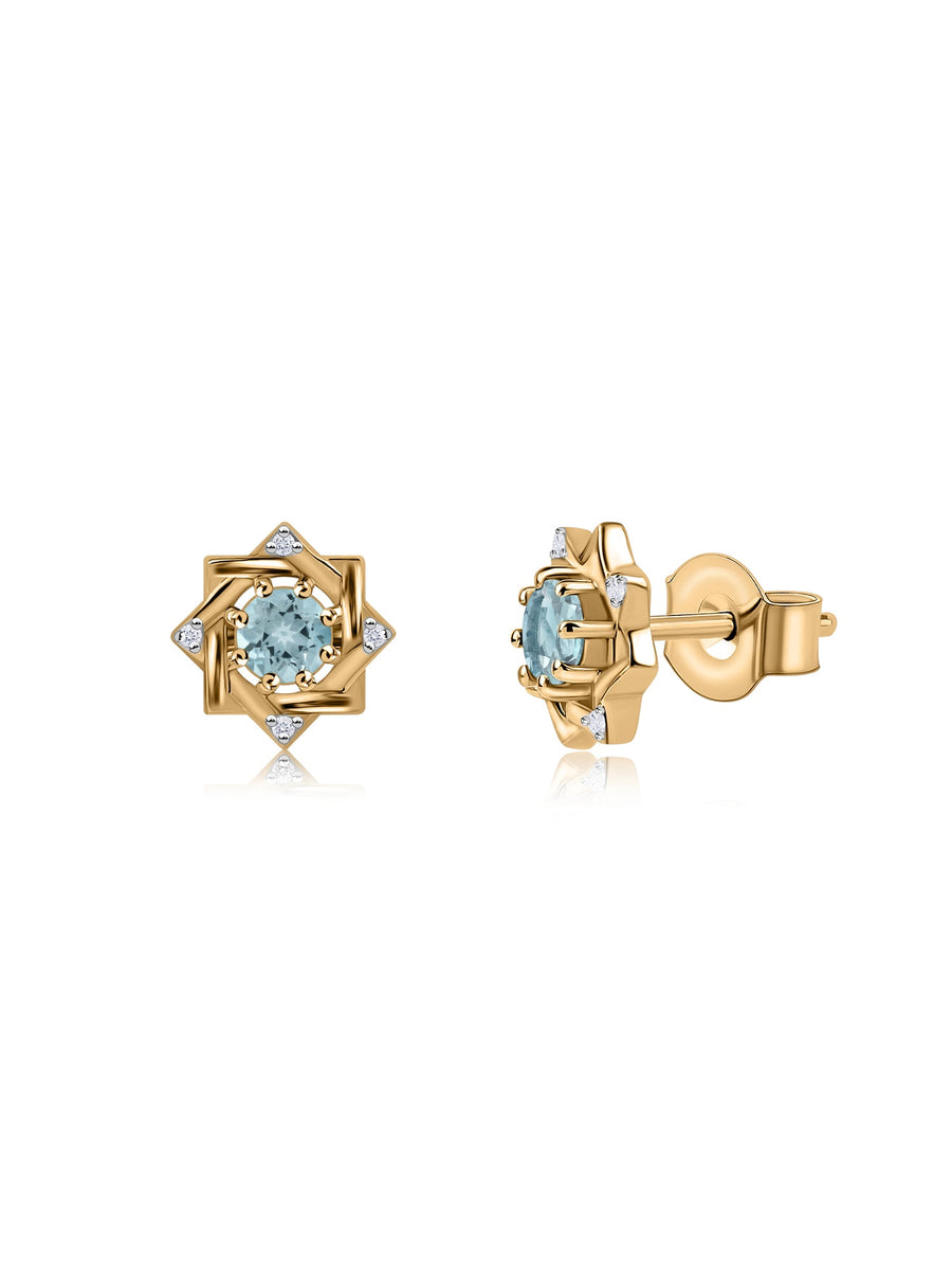 Aquamarine Woven Square Gold Earrings