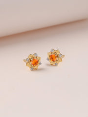 Fire Opal Woven Square Gold Earrings
