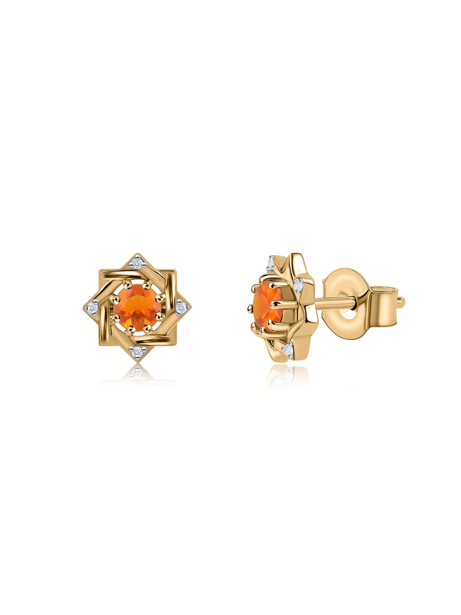 Fire Opal Woven Square Gold Earrings