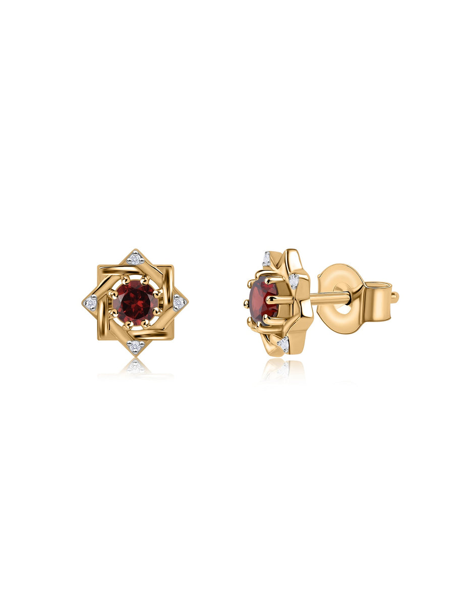 Garnet Woven Square Gold Earrings