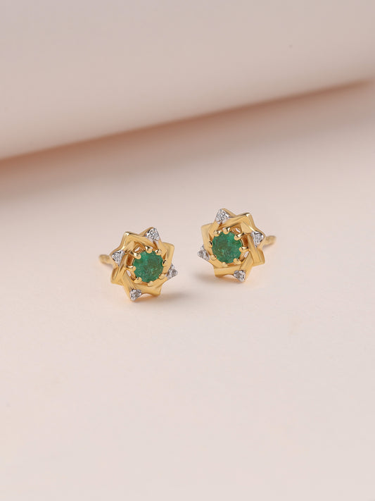 Natural Emerald Woven Square Earrings