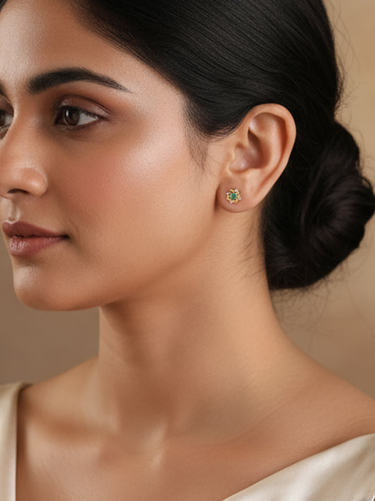Natural Emerald Woven Square Earrings