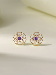 Natural Purple Amethyst Gold Earrings