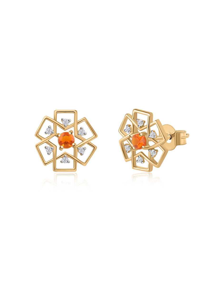 Natural Fire Opal Gold Earrings