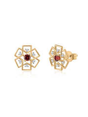 Natural Red Garnet Gold Earrings