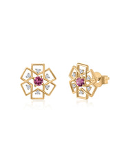 Natural Pink Tourmaline Gold Earrings