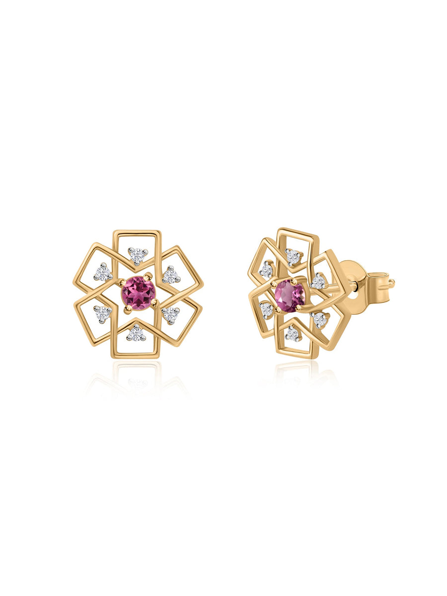 Natural Pink Tourmaline Gold Earrings