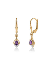 Natural Amethyst Lever Back Gold Earrings