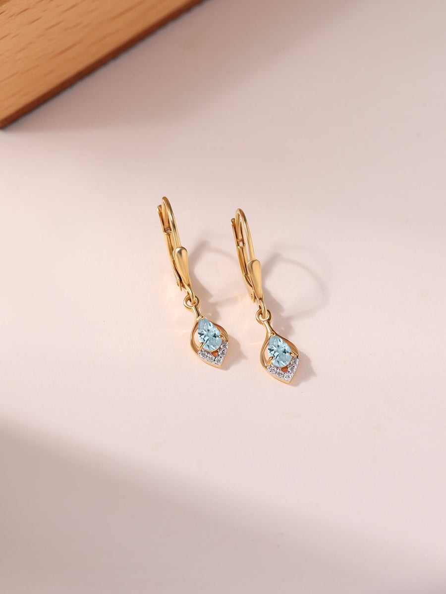 Natural Aquamarine Lever Back Gold Earrings