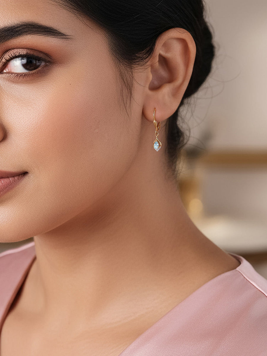 Natural Aquamarine Lever Back Gold Earrings