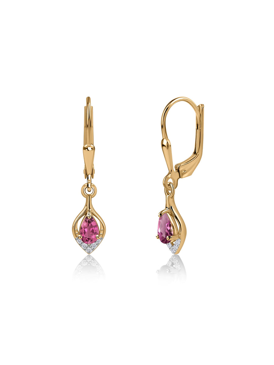 Natural Tourmaline Lever Back Gold Earrings