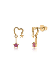 Natural Ruby Starry Heart Earrings