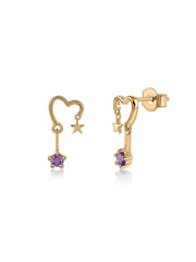 Natural Amethyst Starry Heart Gold Earrings