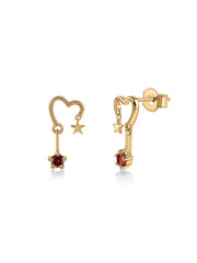 Natural Garnet Starry Heart Gold Earrings