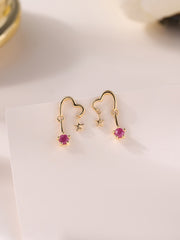 Natural Ruby Starry Heart Earrings