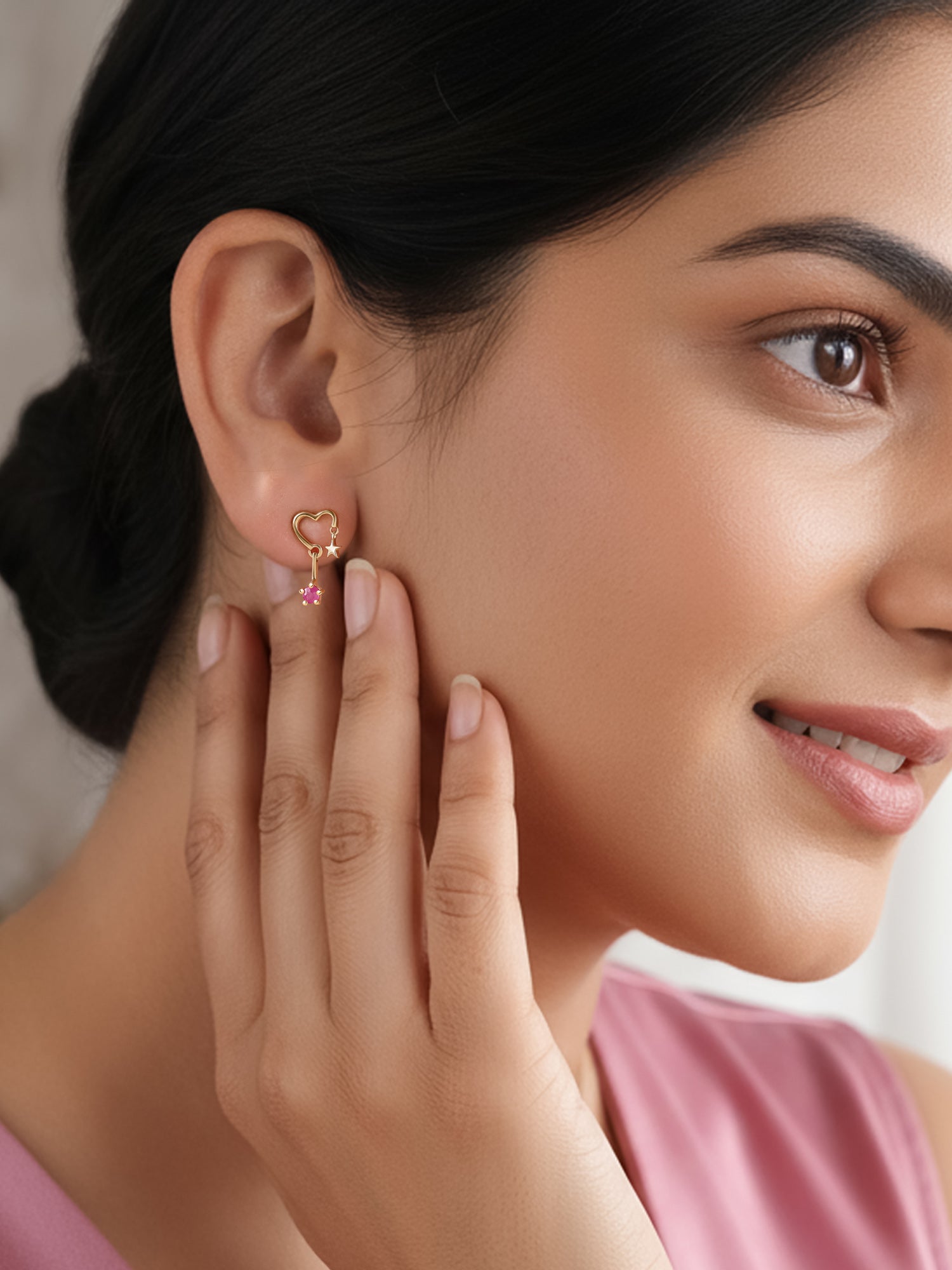 Natural Ruby Starry Heart Earrings