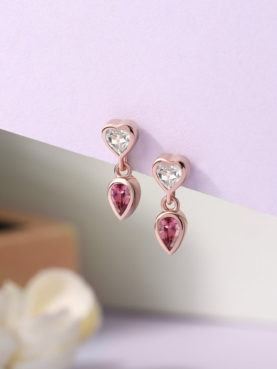 Natural Pink Tourmaline Heart Earrings