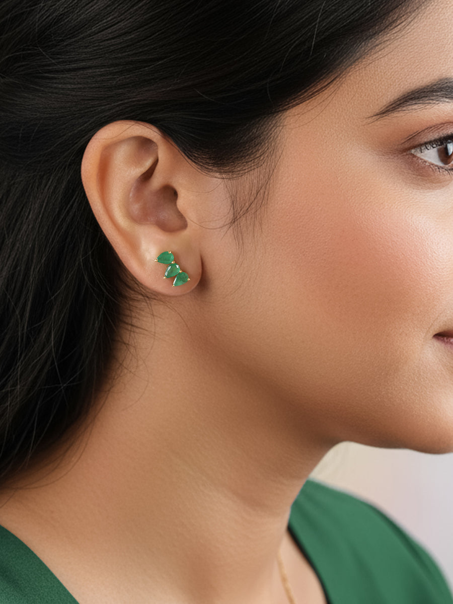 Natural Green Emerald Trio Earrings