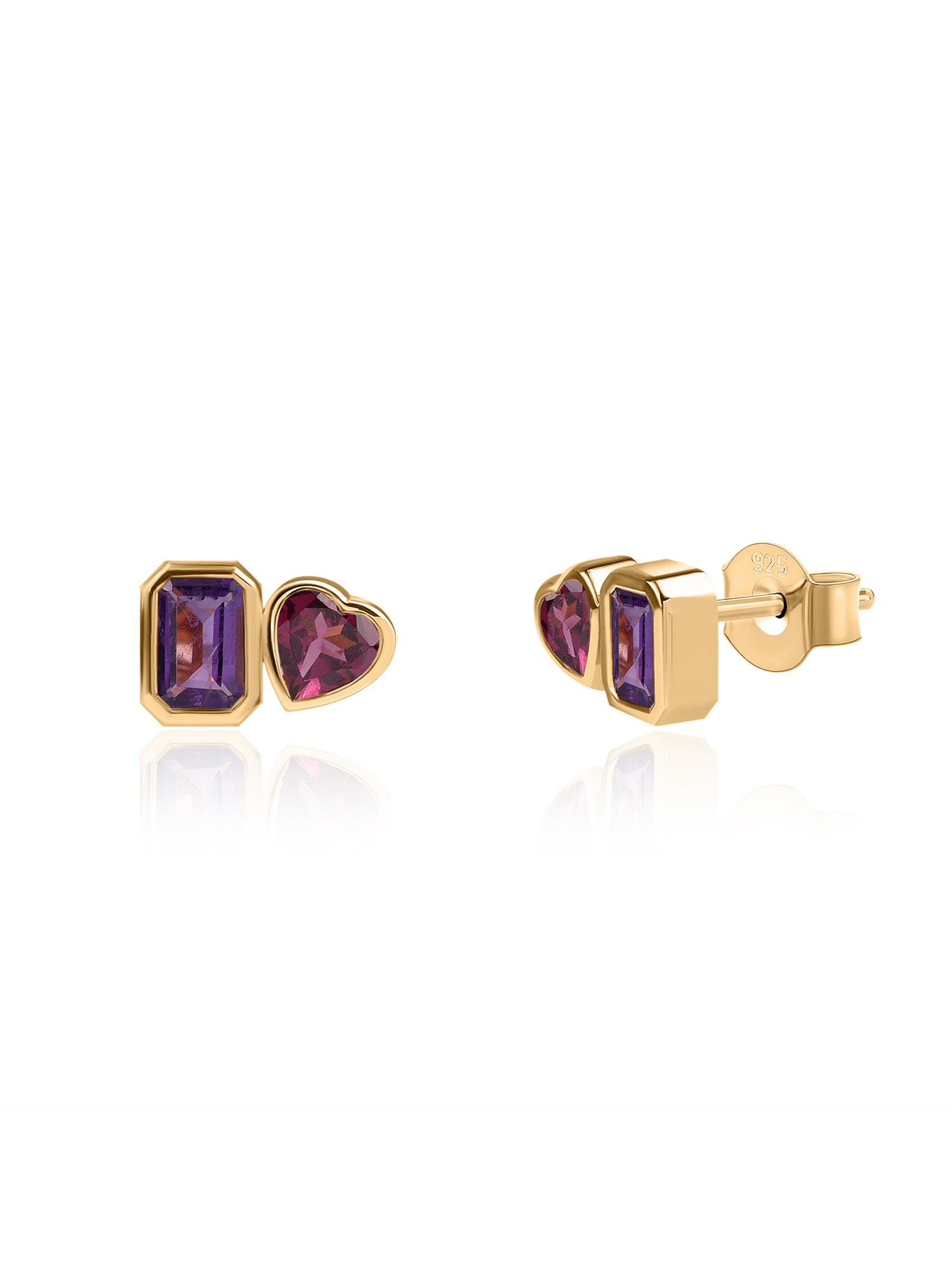 Natural Amethyst & Rhodolite Toi Et Moi Earrings For Women in 925 Silver
