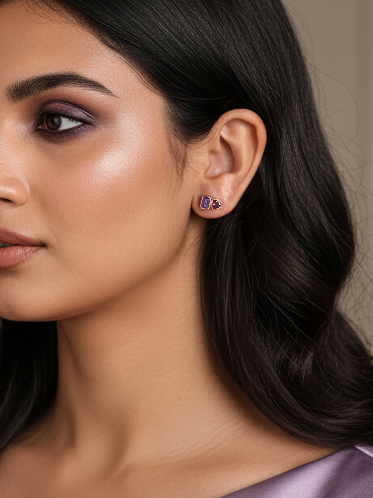 Natural Amethyst Rhodolite Toi Et Moi Earrings