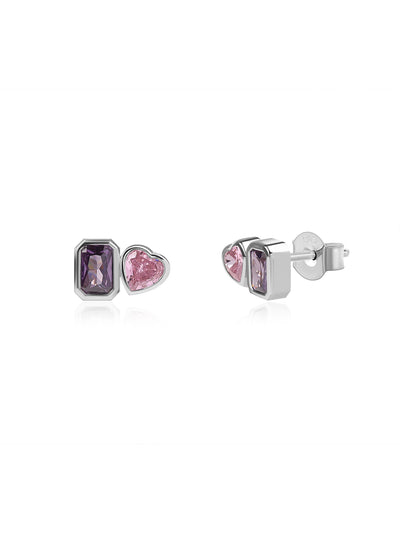 Toi Et Moi Dual Solitaire Silver Stud Earrings for Women