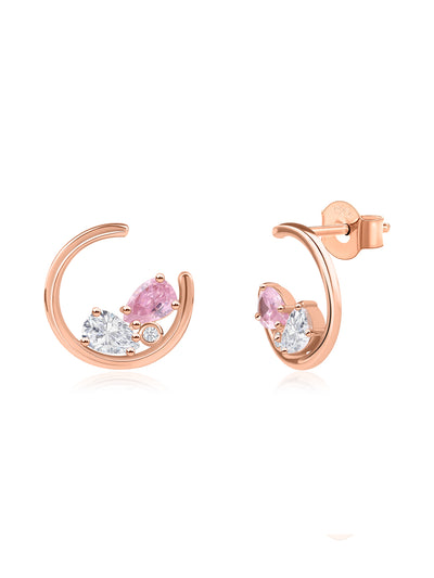Crescent Moon Rose Gold Plated Stud Earrings for Women