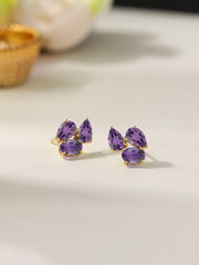 Double Pear Natural Amethyst Gold Earrings