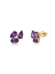 Double Pear Natural Amethyst Gold Earrings