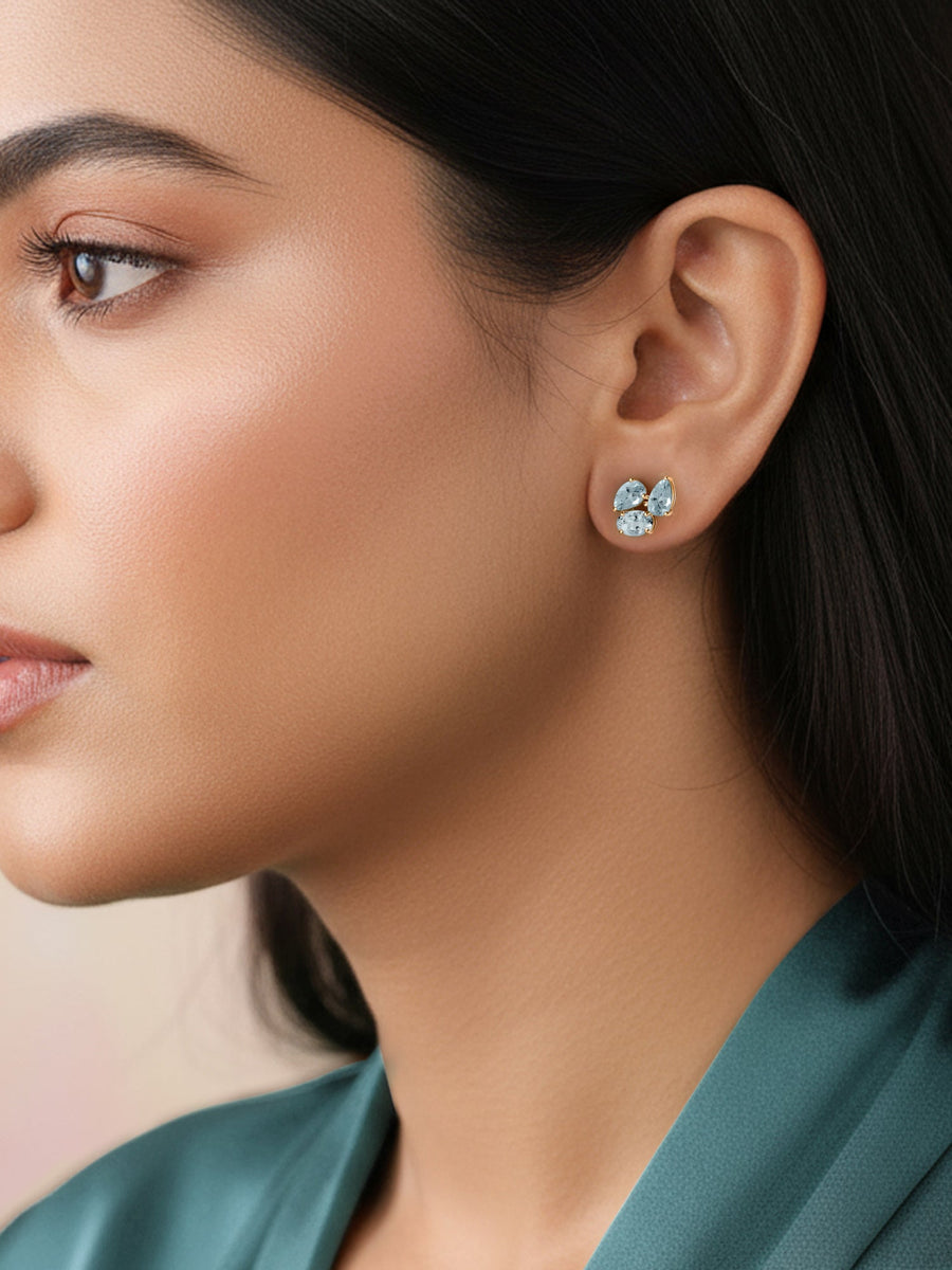 Double Pear Natural Aquamarine Gold Earrings