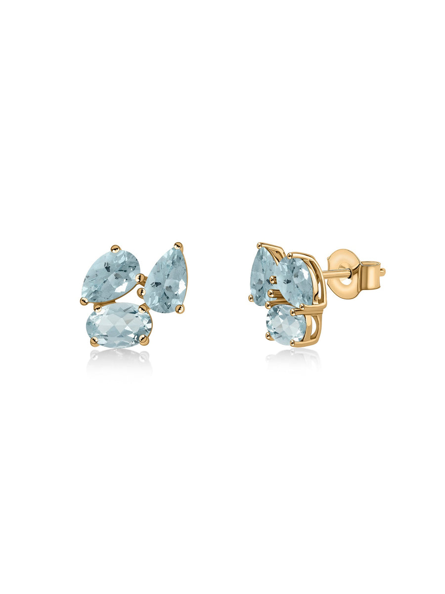 Double Pear Natural Aquamarine Gold Earrings