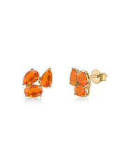 Double Pear Natural Fire Opal Gold Earrings