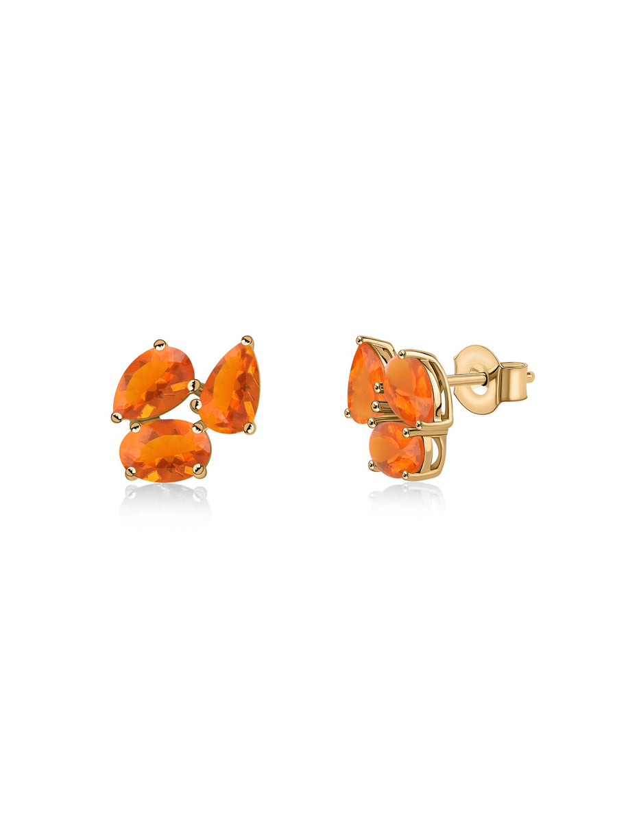 Double Pear Natural Fire Opal Gold Earrings
