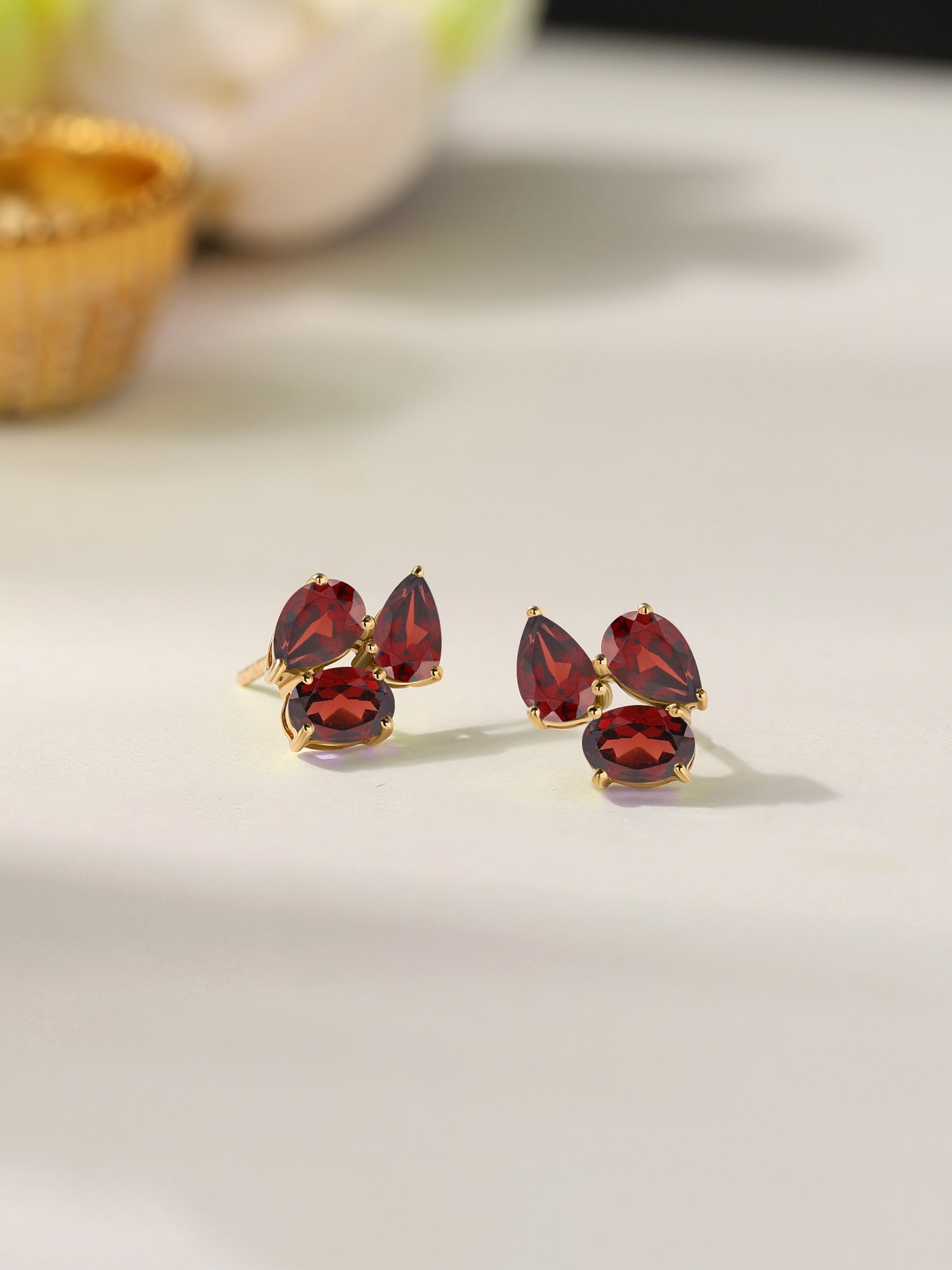 Double Pear Natural Garnet Gold Earrings