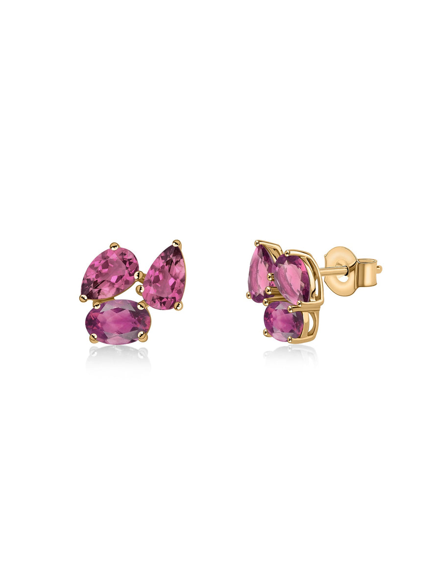 Double Pear Natural Tourmaline Gold Earrings