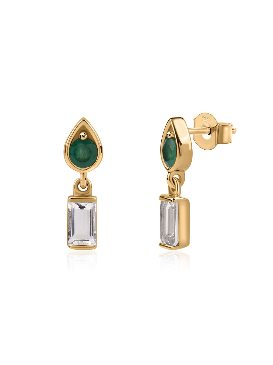 Natural Emerald White Topaz Drop Earrings