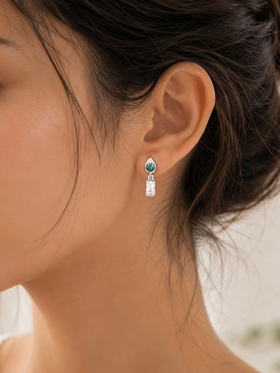 Green Emerald CZ Drop Earrings For Women
