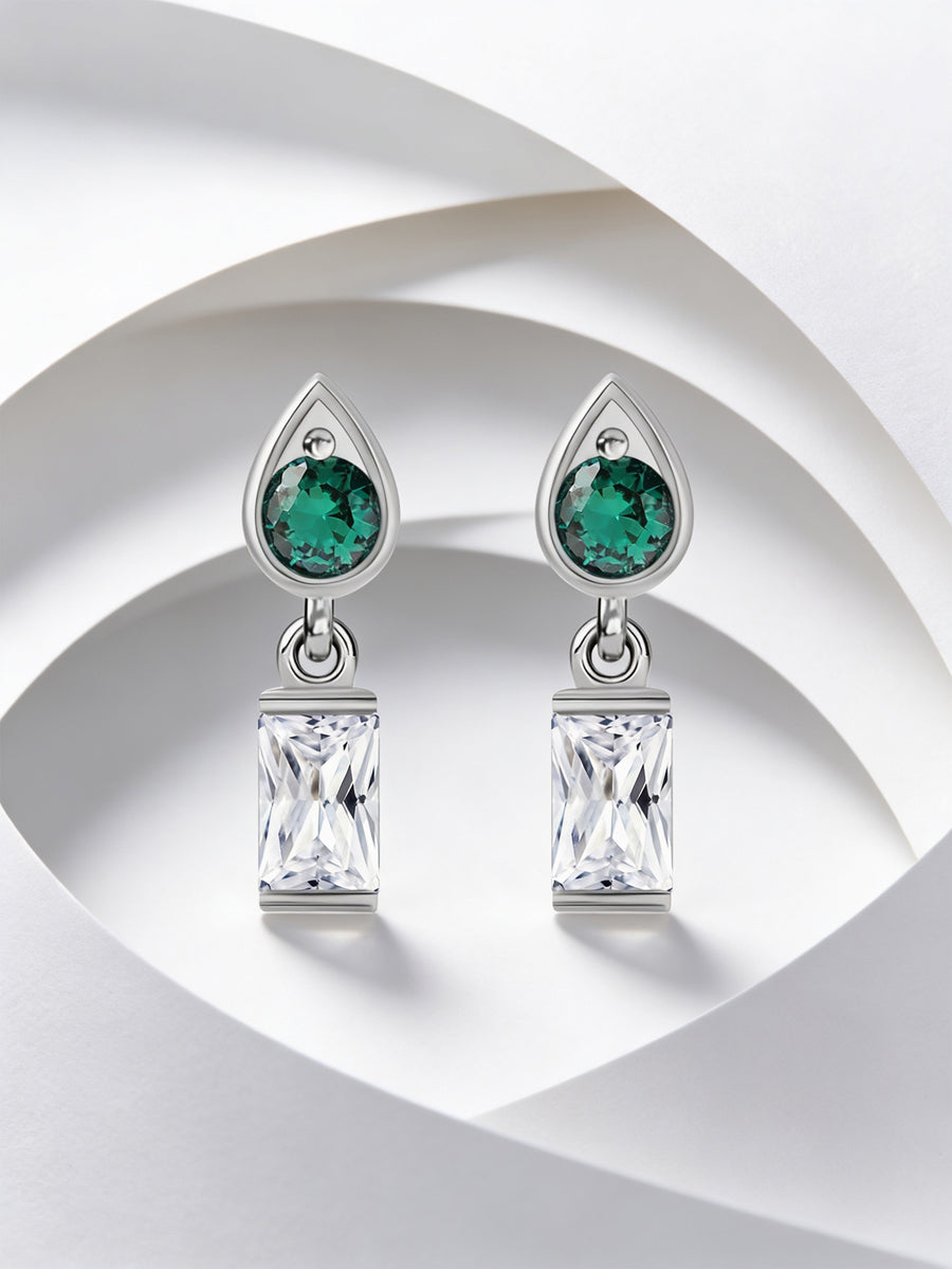 Green Emerald Drop Earrings For Women